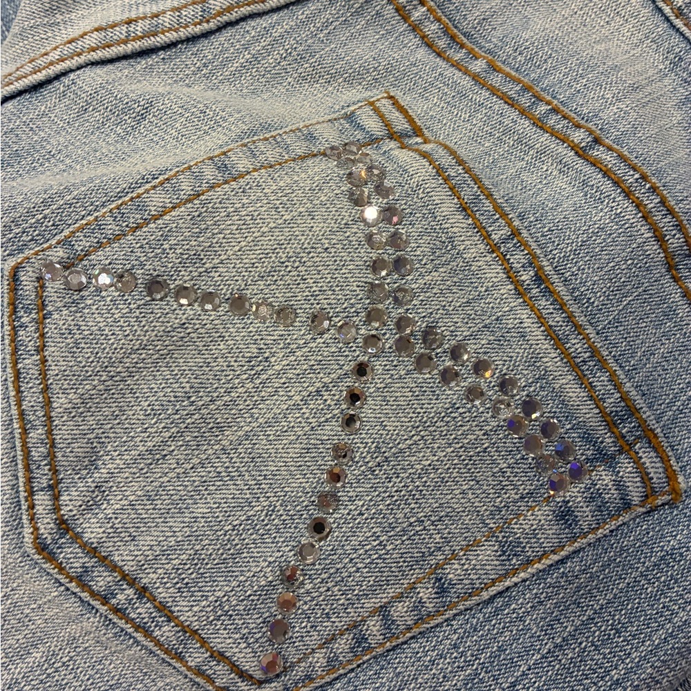 Cache Rhinestone Light Blue Women Jeans 0 vintage